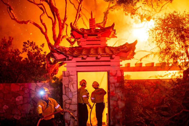 Firefighters battle the Palisades Fire, January 8, 2025.