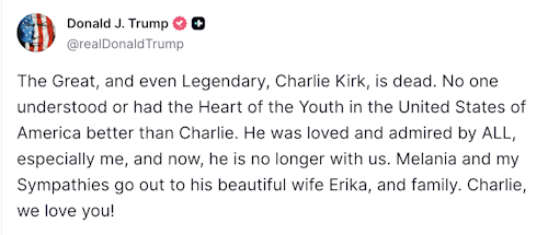Kirk is dead, Trump says
