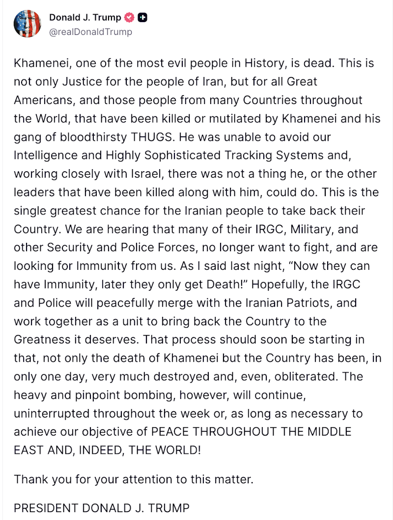 Trump Truth Social Post