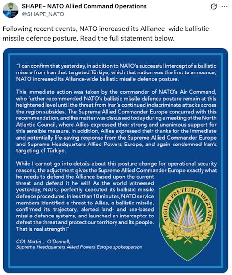 متحدان ناتو وضعیت دفاع موشکی خود را افزایش می‌دهند