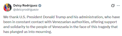 Rodriguez thanks Trump and the US for support